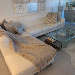 White Leather Left Chaise Sofa For Sale