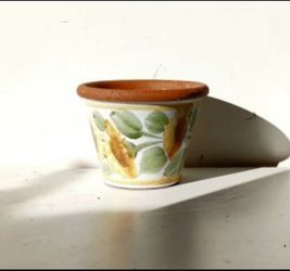 Vintage Terra Cotta Glazed Ceramic Floral Flower Print Plant Pot/ Plant Planter/ Flower Pot Patio Garden
