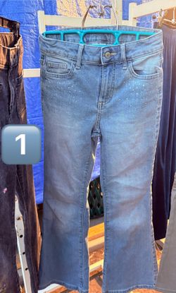 Girls' Pants Bundle: Rhinestone Jeans, Pleated Trousers, Floral Jeans, and Cargo Pants