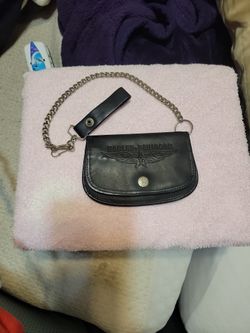 Harley Davidson Black Leather Wallet On Belt Chain