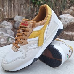 Nice Mens Diadora Overland White Tan Yellow Athletic Sneakers Size 9.5