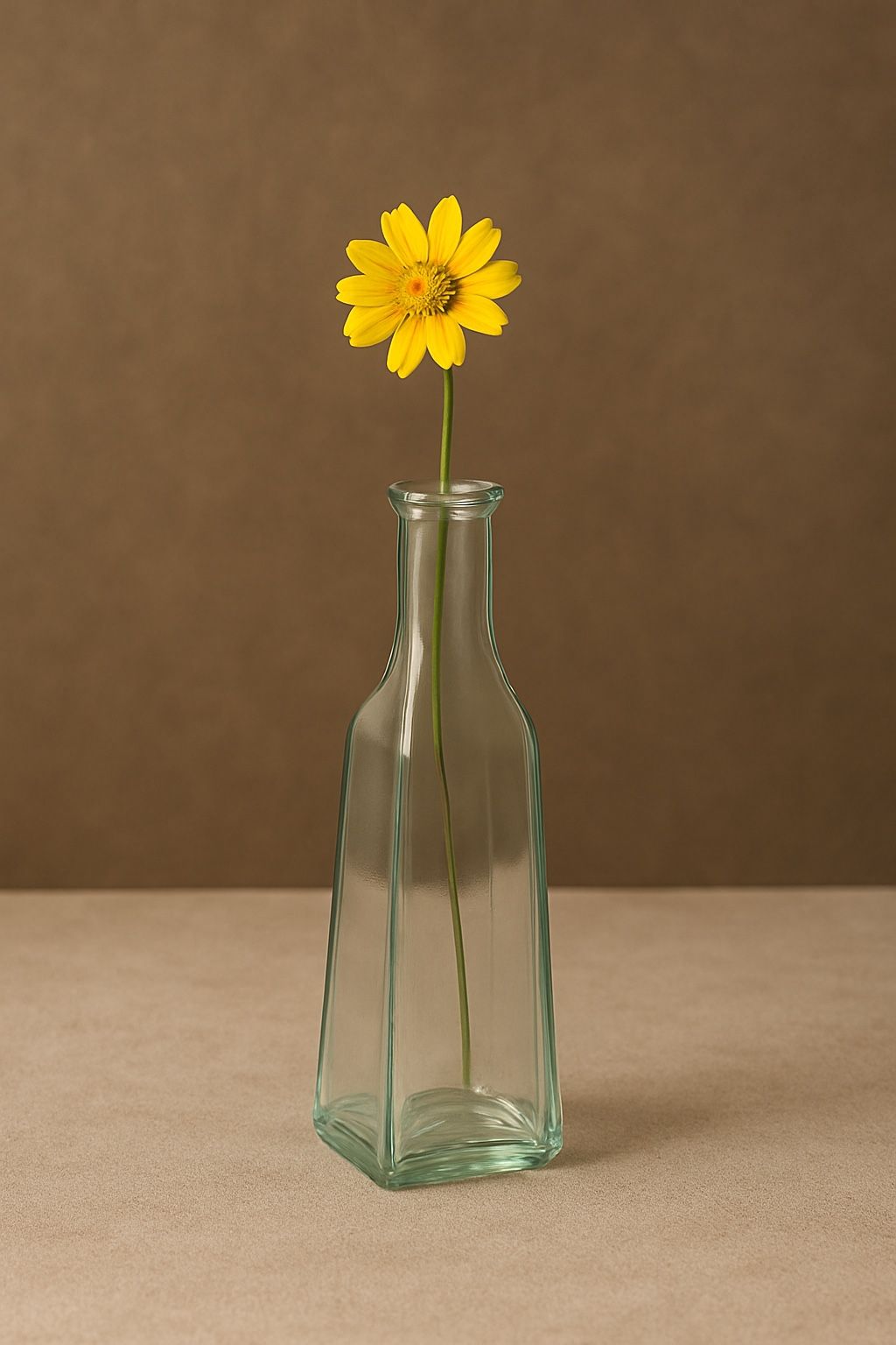 Spain 1970s Recycled Glass Triangular Green Bottle Vase, 10.5 in