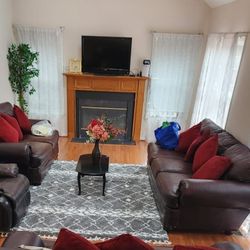 Beautiful Chocolate Brown Leather Sofa Set