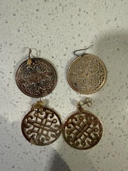 Gold color design earrings- 2 count