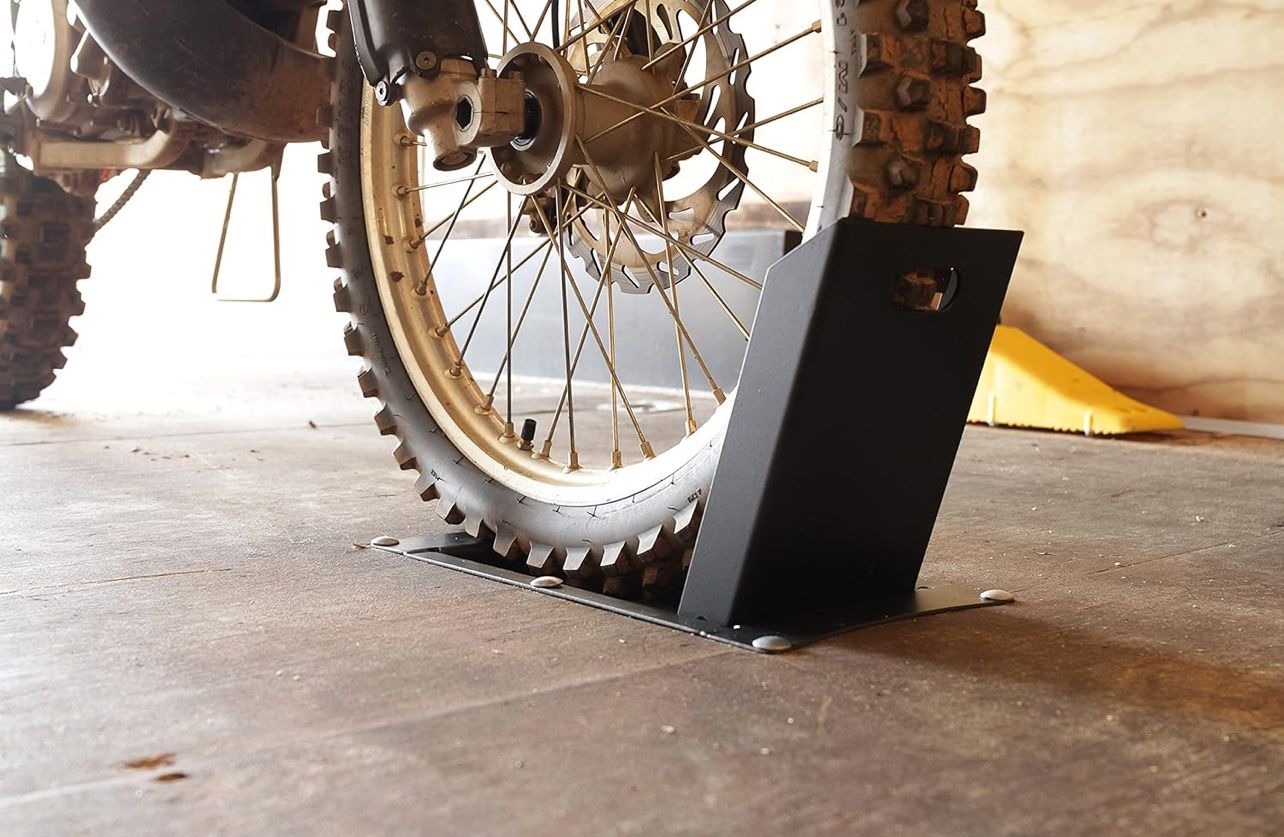 Recessed Motorcycle Wheel Chock - Accommodates Most tire Sizes - Constructed of Powder-Coated