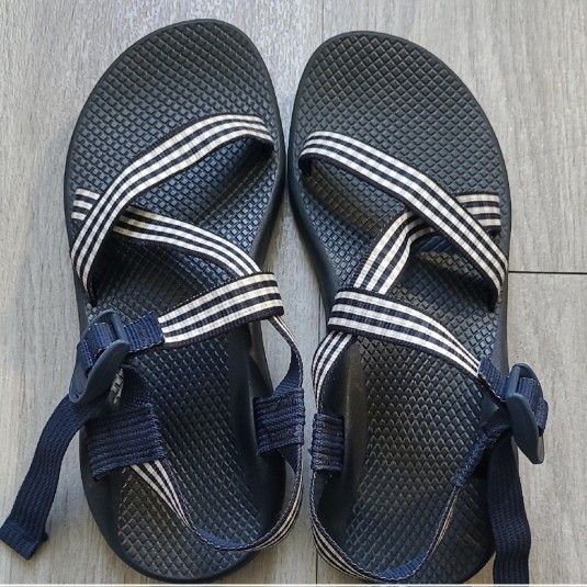 Navy and White Gingham Striped Chacos
