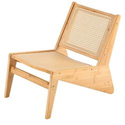 Brand New In The Box- Welnow Mid Century Rattan Accent Chair, Bamboo Wood Lounge Chair with Woven Cane Backrest, Low Armchair for Living Room, Bedroom