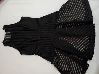 Black Mesh Stripe Fit and Flare Dress