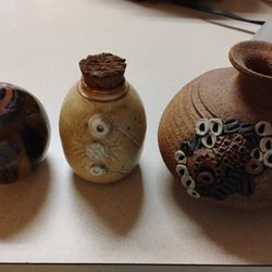 3 Piece Pottery (1 piece Of Carma Pottery 1988) and Porcelain Jars