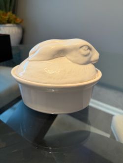Vintage Porcelain Rabbit Covered Dish