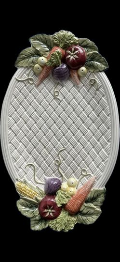 Vintage FITZ & FLOYD china Vegetable Garden Basket Oval Plate 12”x 19.5”.