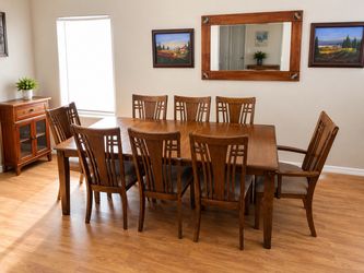Solid Wood Dining Table & 8 Chairs – Beautiful Mission/Craftsman Style – $550 OBO