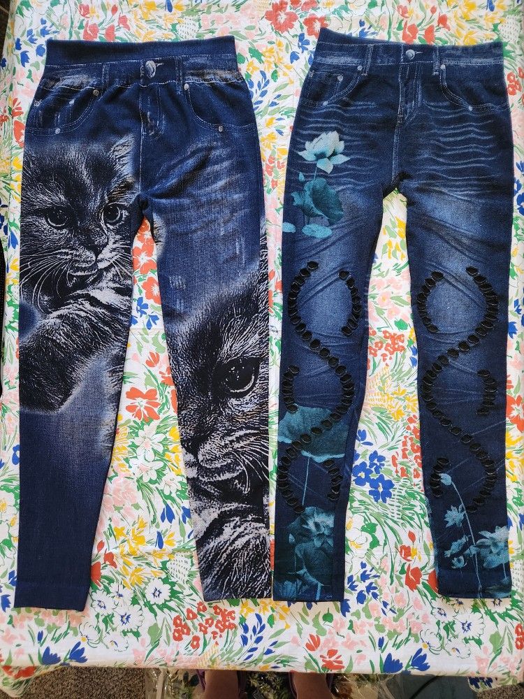 Cat And Floral Jeggings Leggings Medium
