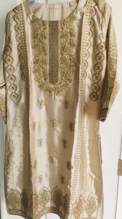 Gold color fully embroidered Kurtis/top Medium