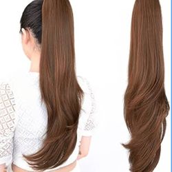 ponytail extension,24" claw clip hair extensions ponytail Long straight Hair Extension Natural Looking Synthetic Hairpiece for Women Light Golden Brow