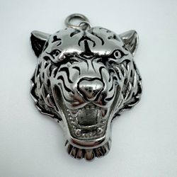 Stainless steel silver tone Tiger head animal pendant charm