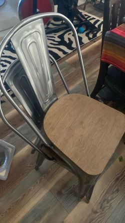 4 Metal Chair with Wood Seat