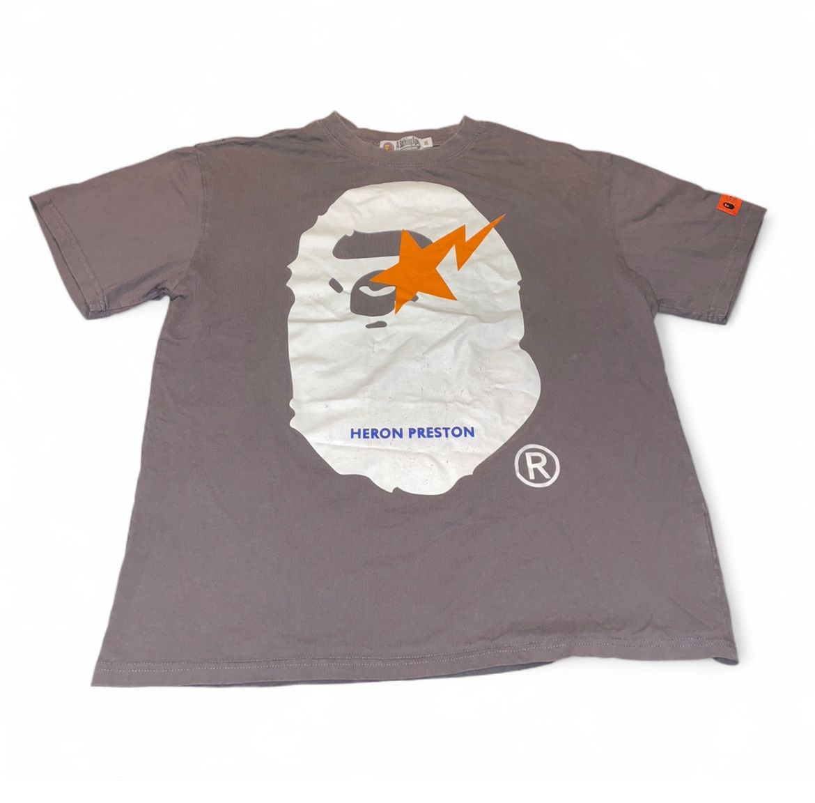 Grey BAPE X Heron Preston Graphic Logo streetwear Tee shirt 