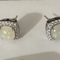 Cubic Zirconia & Faux opal stud earrings