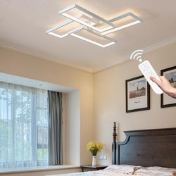 Shine LUEST Modern LED Ceiling Light Fixture White Flush Mount Ceiling Light Dimmable 26" Bedroom Lights For Ceiling With Remote Control 48W Kitchen C
