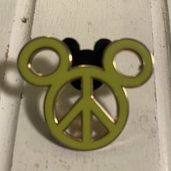 Disney Parks Pin Mickey Mouse Ears Peace Sign Neon Light Green Icon Trading Pin
