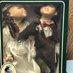 Geppeddo Porcelain Bride And Groom Kissing Doll 14” Vintage Antique 
