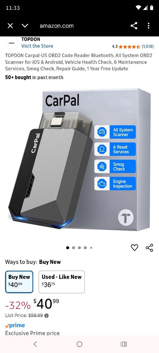 TopDon Car Pal Vehicle Scanner New