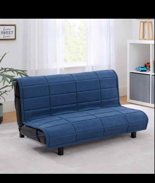 Toddler Vertical Tufted Upholstered Kids Futon , Blue 41"L X 20"H