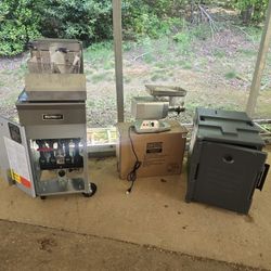 Brand New Patriot Commercial Fryers, Brand New  Sentinel Meat Grinder,  Brand New Bradford Hall Tray Warmer 
