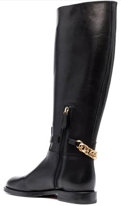 Women's Winter Round Toe with Gold Chain Wide Calf Knee High Comfortable Chunky