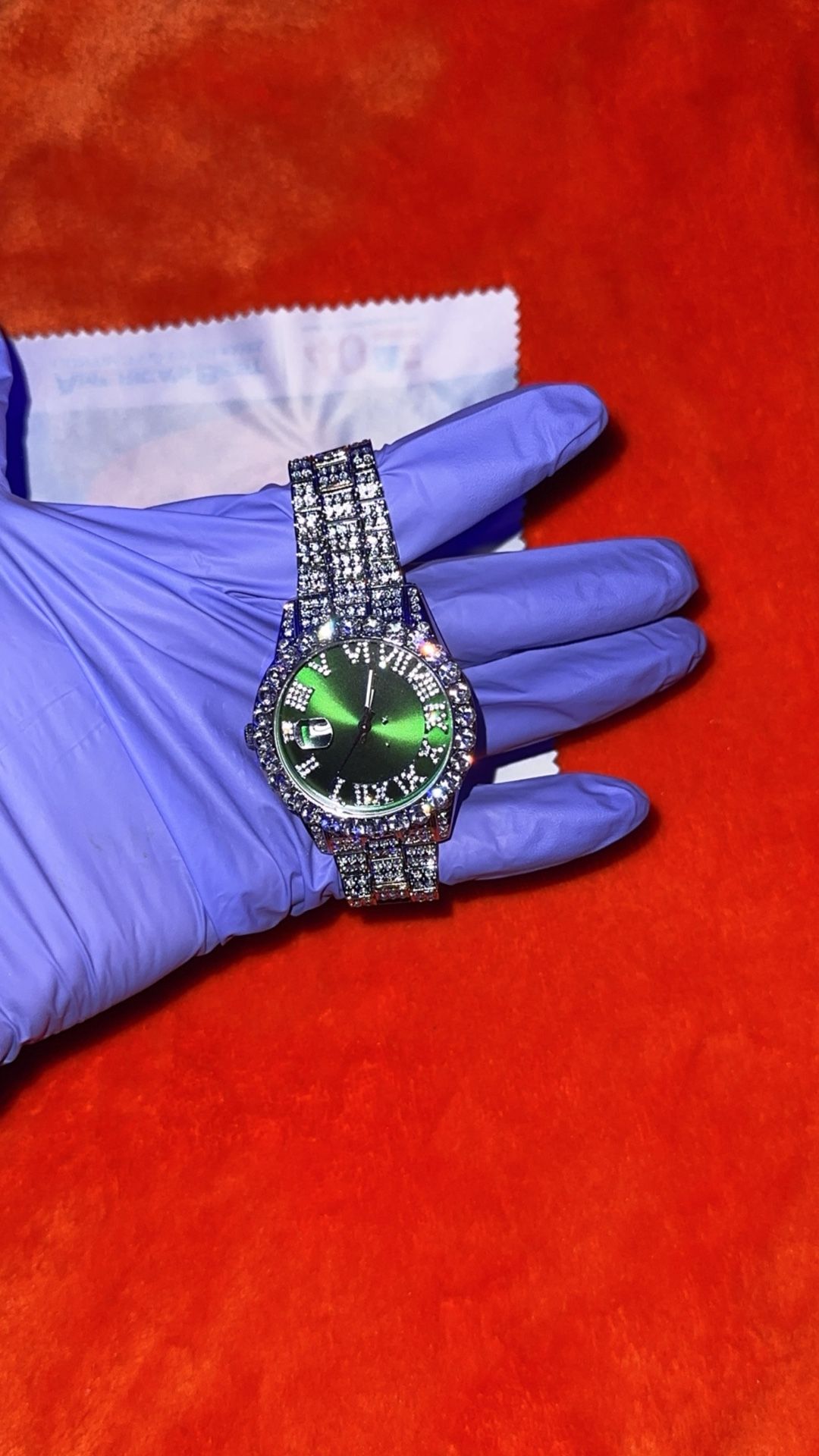 Emerald Numeral Dial Moissanite Watch – Silver (Open to Offers)