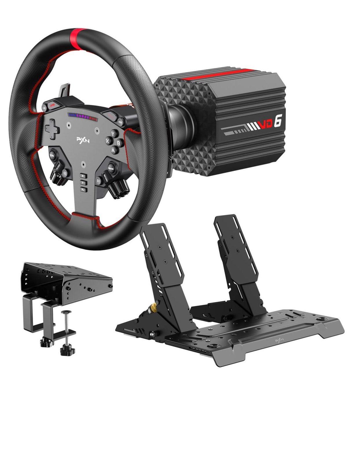 PXN VD6 Bundle: PC Steering Wheel and Pedals 6 Nm Direct Serví Motor Base