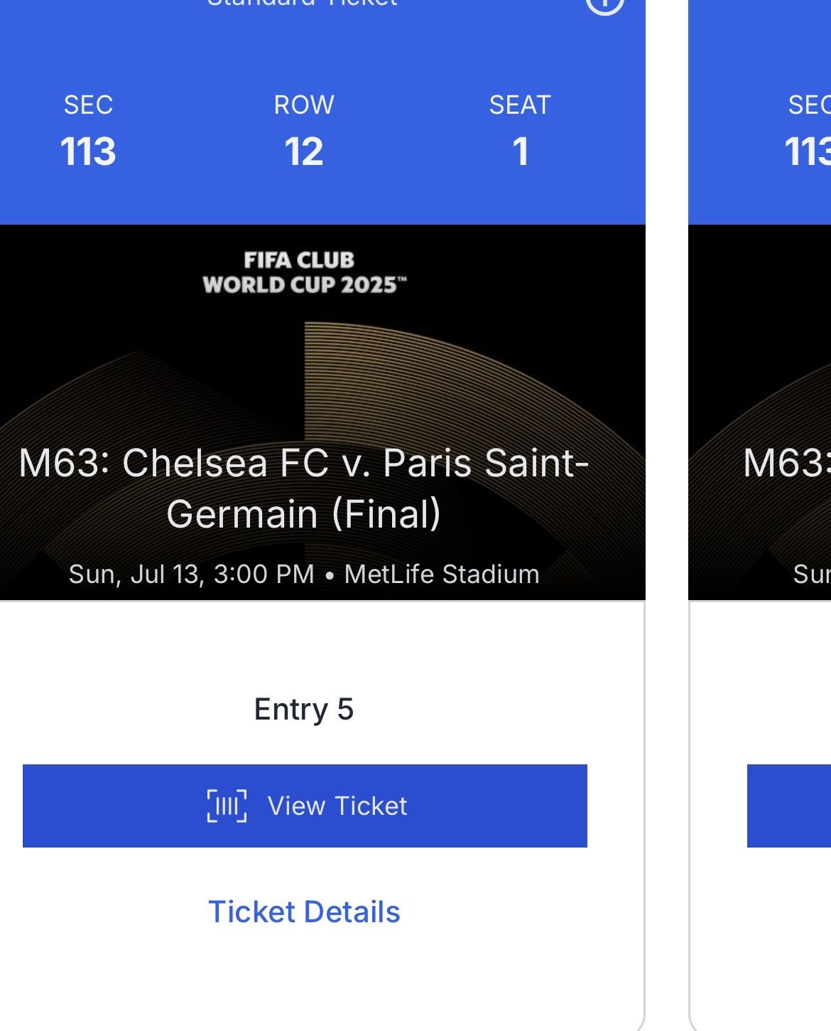 Club World Cup Tickets Final - Chelsea FC vs Paris Saint-Germain Sunday July 13th