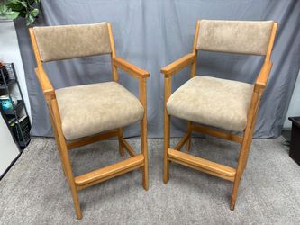 Beige Upholstered Spectator Chair w/ Light Wood Frame (Set of 2)
