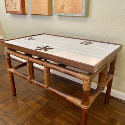 Rare John Wisner For Ficks Reed Asian Bamboo Rattan End Table