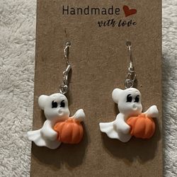 Friendly ghost / pumpkin handcrafted Earrings on 925 hypoallergenic hooks 