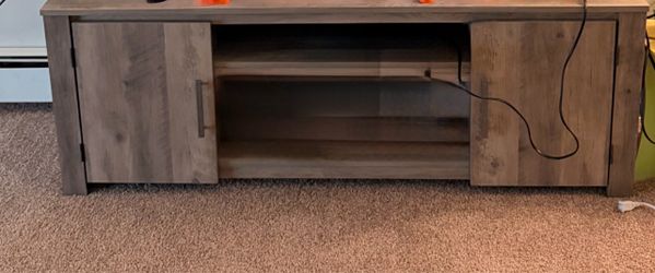 Gray Wood TV Stand with Storage
