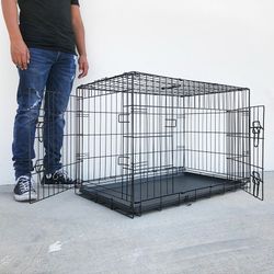 (NEW) $50 Folding 36” Dog Cage 2-Door Pet Crate Kennel w/ Tray 36”x23”x25”