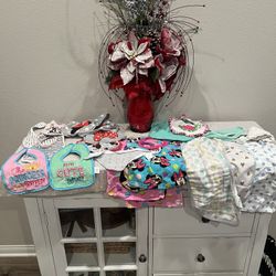 Assorted baby burp pads, bibbs & wash cloths