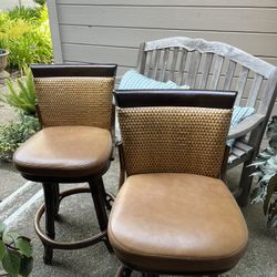 Leather and Handwoven Cane Counter Stools $100