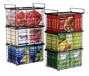 Deep Freezer Organizer - Large Baskets for 5 to 7 Cu.Ft, 6 Pack Easy Access Handles, Stackable Wire Baskets, Vertical Storage for Frozen Food, Sorts M