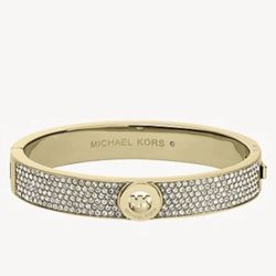 Michael Kors Goldtone FULTON Pave' MK Openwork Logo Bangle Bracelet MKJ3998 $155