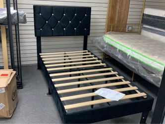 Twin Black Velvet and Rhinestone Bed