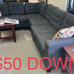 (Finance & Delivery) New Black Fabric Sectional