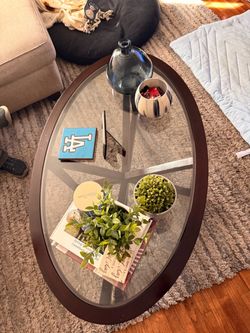 3 pieces—Oval Glass Top Coffee Table Dark Wood