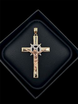 Tri-color Cross Pendant In 14k Solid Gold