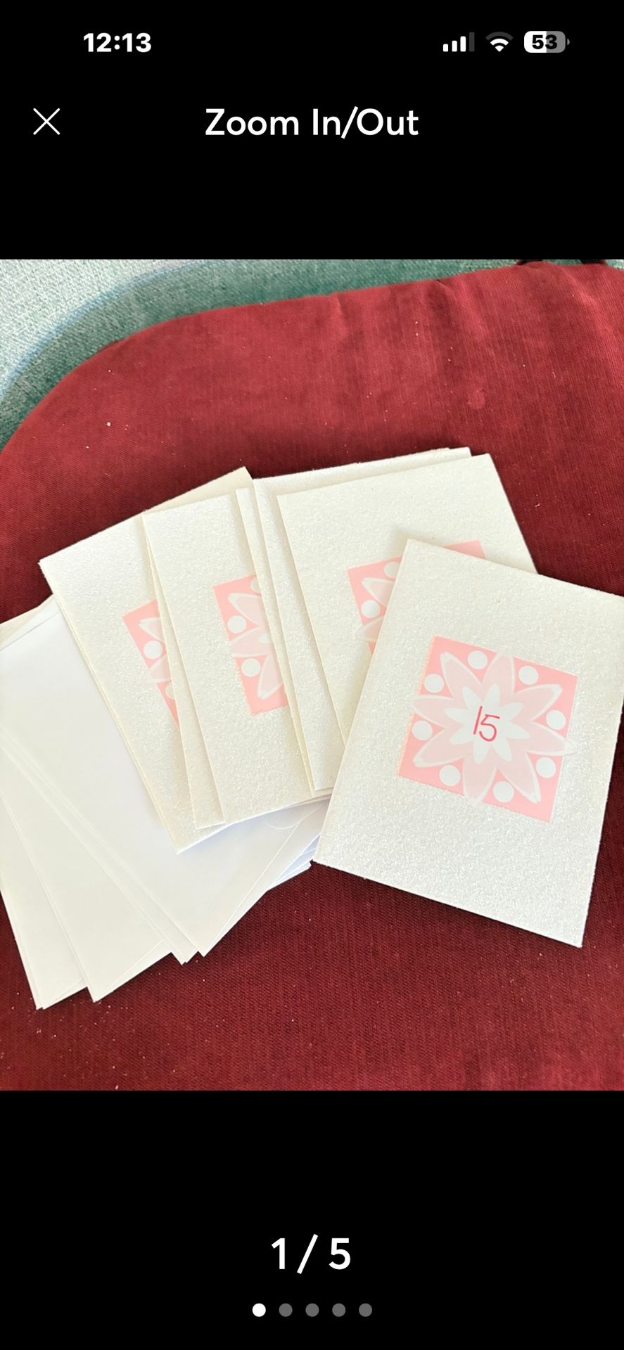 8 Glittered Cards with Envelopes 5 1/2”x 4”