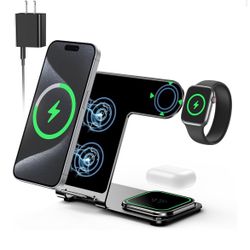 Brand: Apor 3 in 1 Wireless Charging Station for Apple Multiple Devices Wireless Charger for iPhone 15 14 13 12 11 Pro (Not for Mini Series) Metal Cha