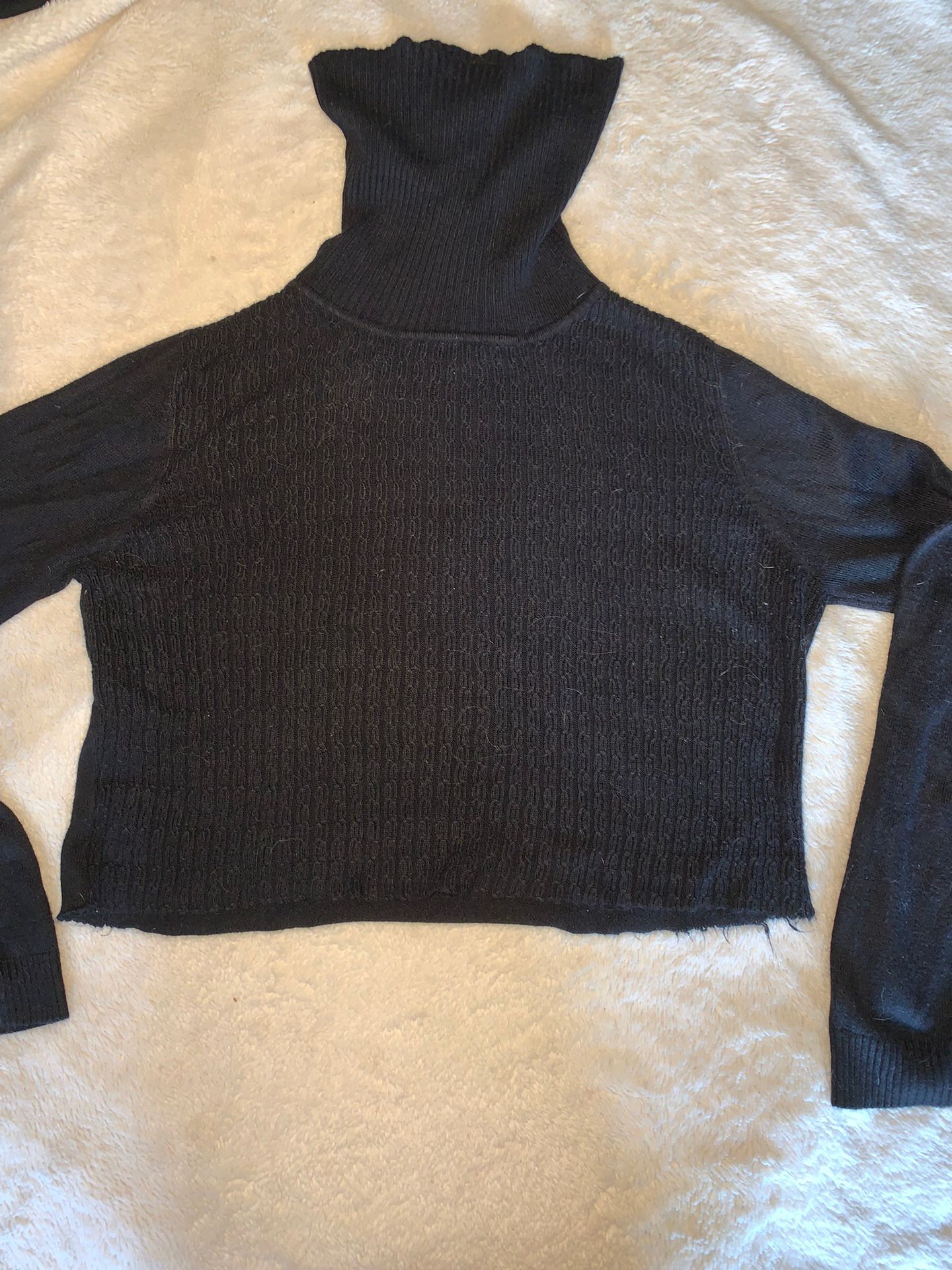 Black Cropped Knit-Look Turtleneck