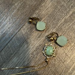 costume jewelry.  turtle pendant and chain and pair of matching earrings. Not pierced.